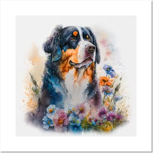 Floral Bernese Mountain dog Posters and Art